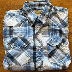 Wrangler Retro Boy’s Western Pearl Snap Plaid LS Shirt, Size L, EUC
